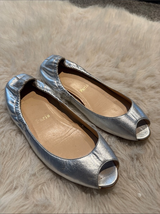 Christian Louboutin Shoes - Christian Louboutin Silver Peep-Toe Ballet Flats